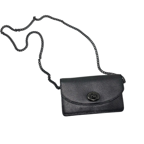 COACH F53628 CLUTCH CHAIN WALLET IN METALLIC GREY CAVIAR CALF LEATHER - Picture 1 of 12